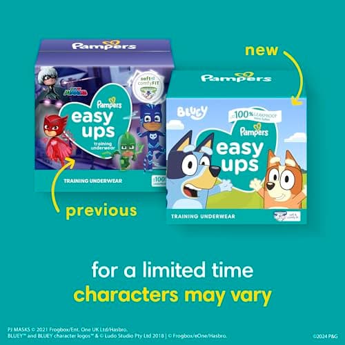Pampers Easy Ups Girls & Boys Potty Training Pants, Size 7 (5T6T), Bluey Absorbent Training Underwear, Up to 100% Leakproof Day and Night, Hypoallergenic, 1 Pack (Count of 70) — view 2