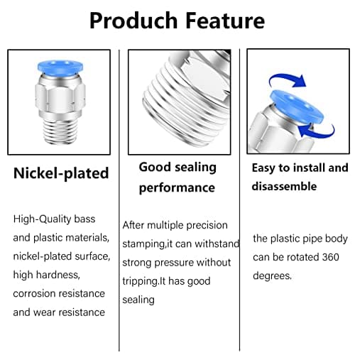 CEKER 6mm Od 1/4" NPT Fitting Push to Connect Tube Fitting Pneumatic Straight Male Connectors Fitting Push in Quick Air Fitting 2Packs — view 5