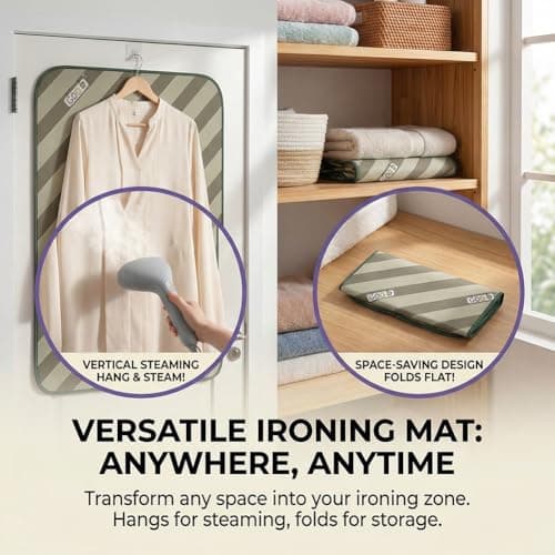 Foldable Heat-Resistant Ironing Mat, Portable Ironing Pad with Silicone Iron Rest, Non-Slip Backing Clothes Steamer Board for Countertop Travel Home, Green 70x40cm — view 3