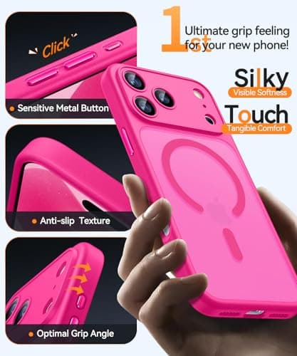 CANSHN Magnetic Compatible with iPhone 17 Pro Max Case, Upgraded [Full Camera Protection] [Compatible with Magsafe] [Translucent Matte] Shockproof Protective Phone Cover 6.9 Inch - Hot Pink — view 5