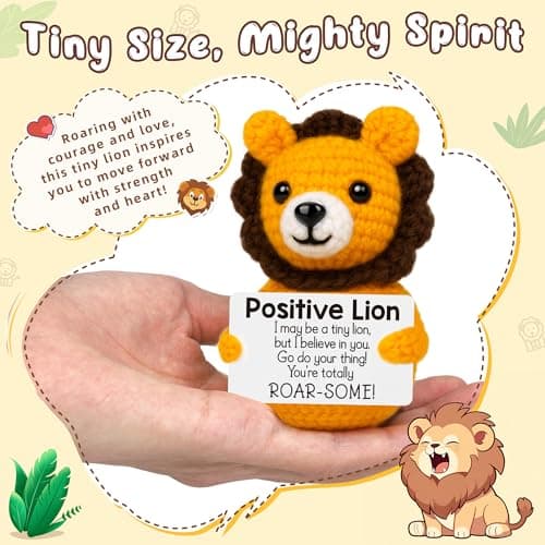 BdayPtion Positive Crochet Animals Lion Birthday Gifts for Men Teen Boys Him Best Friend, Back to School Gifts for Students, Christmas Stocking Stuffers Funny Handmade Lion Cheer Up Support Present — view 4