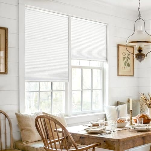 LazBlinds Cordless Cellular Shades, No Tools No Drill Blackout Honeycomb Shades Pleated Blinds for Windows, 34'' W x 36'' H, Silver White — view 4
