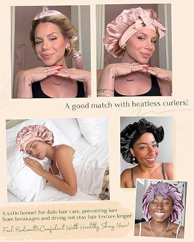 YANIBEST Satin Bonnet for Sleeping Women Double Layer Satin Lined Hair Bonnets with Tie Band Curly Natural Hair — view 4