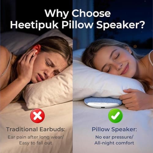 heetipuk 2026 Pillow Speaker,Bluetooth Pillow Speakers for Sleeping,Ultra-Thin Under Pillow Speakers with White Noise Timer,Flat Under Pillow Speaker for Side Sleeper,Wireless Sleep Aid for Adult — view 2