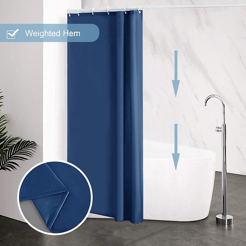 Furlinic Navy Shower Curtain Anti Mould Resistant Waterproof Bathroom Curtains Washable Polyester Fabric 90x180cm with Weight Tape for Bath Wet Room 35x72 Inch. — view 4