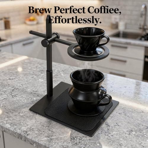 Adjustable Pour Over Coffee Stand with 3 in Circular Ring, Alloy Home Coffee Dripper Holder, Height Adjustable for Conical Glass Filter Cup, Solid Base, Non Slip Mat, 9.6 x 7.1 x 5.9 in — view 4
