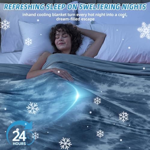 inhand Cooling Blanket Queen Size (90"x90"), Cooling Blankets for Hot Sleepers, Absorbs Heat to Keep Adults Cool for Summer Nights Sweats, Thin Cold Lightweight Blanket for Couch Bed, Light Blue — view 4