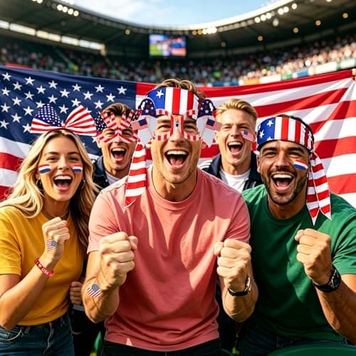 Vryxond 45pcs 2026 World Soccer Cup Fan Gear Set USA Team Fans Kit Game Day Flag Whistle Stickers Face Paint Drawstring Bag Wristband and Headband Set Gifts and Parade Supplies for Soccer Fans — view 5