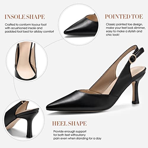 Rilista Women's Kitten Heels Pumps Pointed Closed Toe Wedding Party Dress Slingback Pump Shoes — view 4