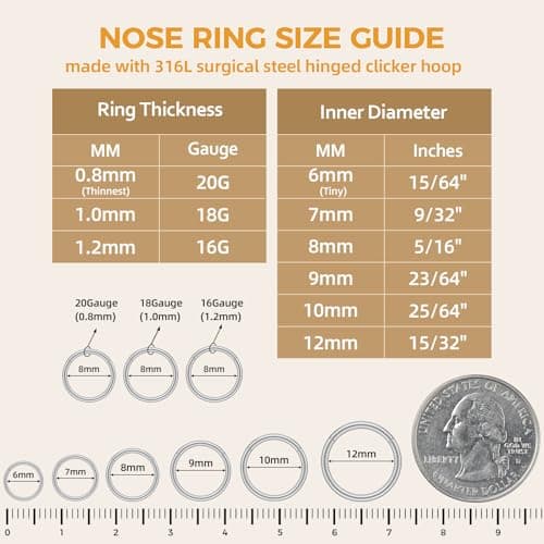 Afftiny Nose Rings Hoops Septum, Surgical Steel Seamless Clicker for Tragus Helix Conch Daith, Hypoallergenic, 20G/18G/16G, 6-12mm, Gold, Silver, Black, Rainbow, Rose Gold (Silver, 2pcs-20G-12mm) — view 2