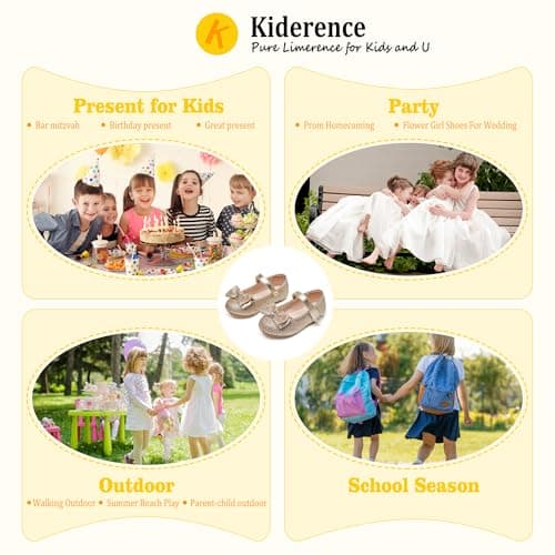Kiderence Little Toddler Girls Dress Shoes Ballerina Ballet Flats Kids Gold Mary Janes Size 8 — view 6
