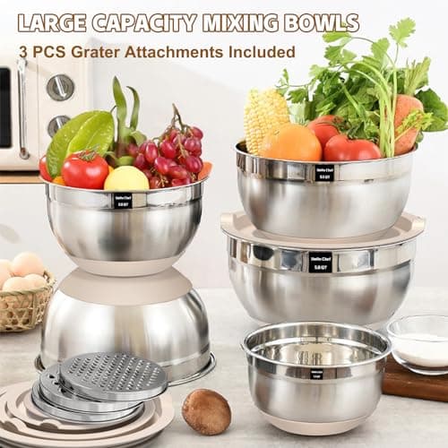 Umite Chef Mixing Bowls with Airtight Lids Set, 8PCS Stainless Steel Nesting Bowls with Grater Attachments, Non-Slip Bottoms, 5, 4, 3.5, 2, 1.5QT for Mixing & Serving — view 4