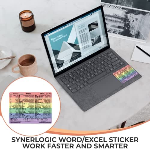 Synerlogic Word/Excel Windows Shortcut Sticker | Reference Guide Keyboard Shortcuts | Work from Home Essentials | Excel Shortcuts Cheat Sheet Laminated Vinyl (Rainbow/Small)