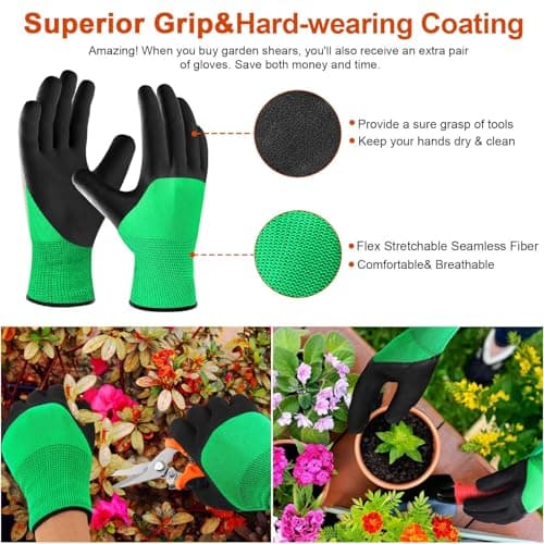3 Pack Garden Pruning Shears Stainless Steel Blades Handheld Pruners Set with Gardening Gloves