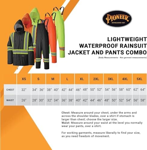 Pioneer Hi Vis Waterproof Lightweight Rainsuit - Work Safety Hooded Jacket and Bib Pants - Adjustable Pant Length - Black — view 5