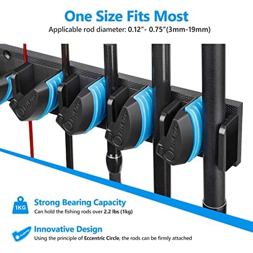 PLUSINNO Vertical Fishing Rod Holder, Wall Mounted Fishing Rod Rack, Fishing Pole Holder Holds Up to 9 Rods or Combos, Fishing Rod Holders for Garage, Fits Most Rods of Diameter 3-19mm — view 3
