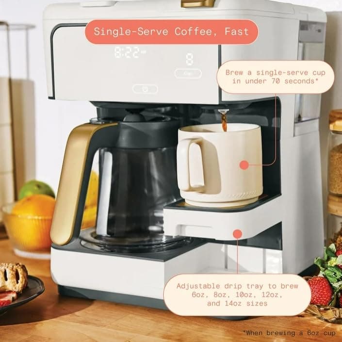 Beauti Multi Brew 12 Cup Programmable Drip & Single Serve Coffee Maker, Versatile Brewing (6oz, 8oz, 10oz, 12oz, 14oz), Pods or Ground, Over Ice option, Keep Warm mode (White) — view 3
