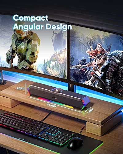 LENRUE G11 Computer Speakers for Desktop, Touch Lights PC Speakers with Surge Clear Sound, USB C/USB Powered, AUX Audio for Computer Desktop PC Laptop Desk — view 3