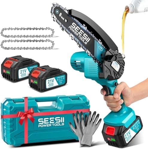 SEESII Mini Chainsaw 6 Inch: Electric Chainsaw with 2PCS 4000mAh Batteries & Oiler - 900W Motor for Quick Work - Saw for Branch Cutting - Gifts for Father Day Men Women Dad Mom Gardener (M6 Pro)