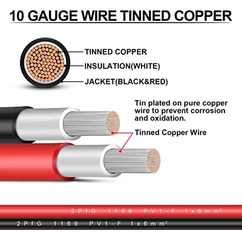 iGreely 20 Feet 10AWG Solar Extension Cable with Female and Male Connector Solar Panel Wire Adapter (20FT Red + 20FT Black) — view 3