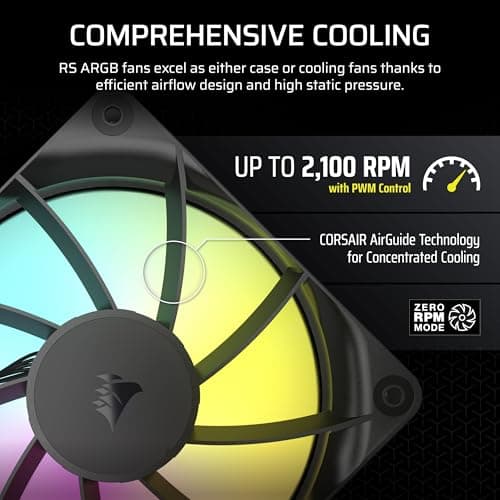CORSAIR RS120 ARGB 120mm PWM Fan – Daisy-Chain Connection – Low-Noise – Magnetic Dome Bearing – Single Pack – Black — view 5