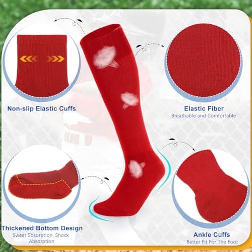 Youth Baseball Socks and Belt Combo, Set 2 Football Baseball Socks with Elastic Softball Belt for Boys Red