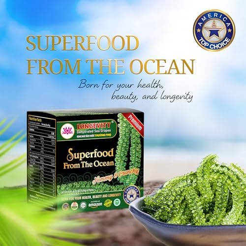 Sea Grapes - Umibudo Green Caviar - Dehydrated, Marinated in Saltwater by LONGEVITY | Enhance Health, Boosting Immune System, Valued Natural Gift from Sea (Original, 6 Packs) — view 2