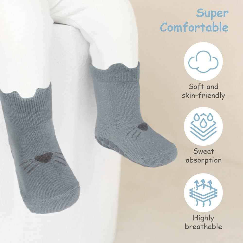 Vicloon Calcetines de Algodón Antideslizantes para Bebés, 5 Pares, Deportivos de 0 a 12 Meses — view 6