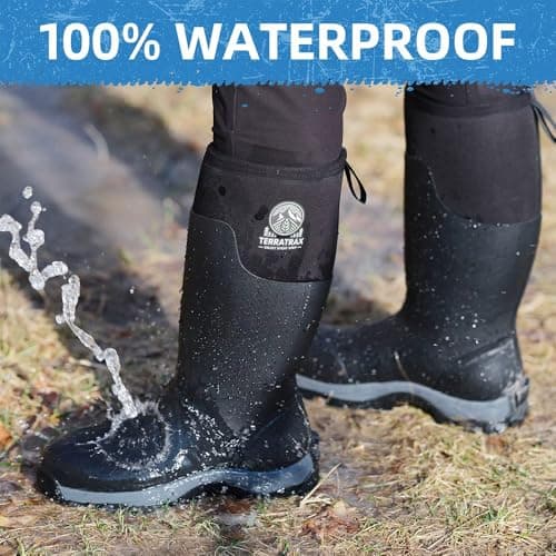 TerraTrax Men's Winter Rubber Boots & Heavy Duty Work Boot, Waterproof Insulated Muck Rain Boots for Snow, Farm, Hunting & Ice Fishing (Sub-Zero Cold Rated),Black 10 — view 5