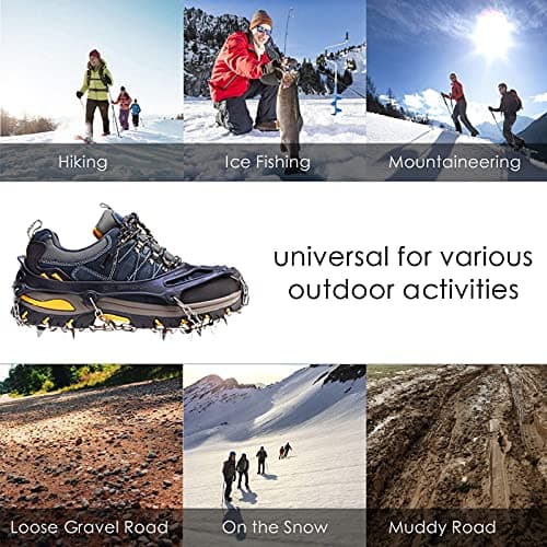 Traction Cleats Ice Snow Grips Crampons Shoes Boots Anti Slip 18 Stainless Steel Spikes Safe Protect for Walking Hiking Fishing Jogging Climbing Mountaineering New Upgraded L — view 4