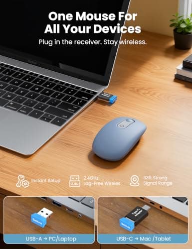 Wireless Mouse for Laptop, 2.4GHz Slim Compact & Portable Computer Mouse with USB-C Adapter, Cordless Office Mice with 3 Level DPI, Quiet Silent Optical Mice for PC Notebook Mac - M41 (Dusty Blue) — view 3