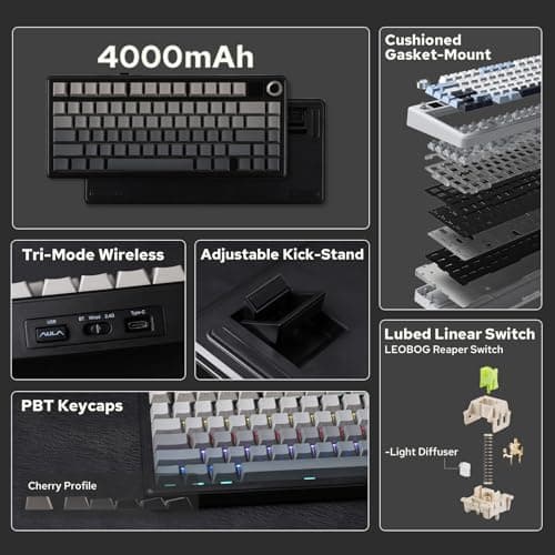 EPOMAKER X Aula F75 MAX Wireless Mechanical Keyboard with TFT Screen and Knob, Gasket Gaming Keyboard in 75% Layout, Hot Swappable, RGB Backlight, for PC/Mac/Linux (Black Gradient)