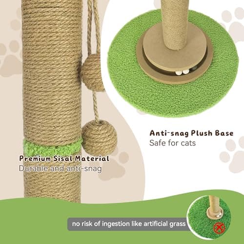 Purrsign Cherry Blossom Cat Scratching Post, 91 cm Tall Natural Sisal Sturdy Base Tower with Interactive Trackball Toy for Indoor Kittens & Large Felines, Japanese Aesthetic Floral Furniture Decor — view 4