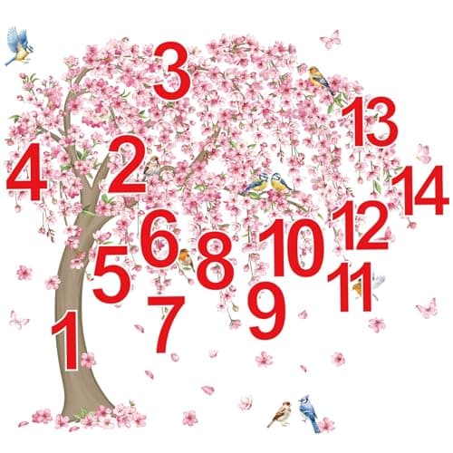 decalmile Large Cherry Blossom Tree Wall Stickers Pink Flower Branch Birds Wall Decals Girls Bedroom Living Room Sofa TV Background Home Decor — view 3