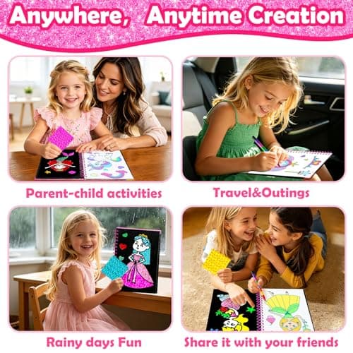 FUNNYB&G Foil Art Craft Kit for Girls 4-10 Years Old: Mess-Free & No-Glue, Create 16 Sparkly Princess Unicorn Pictures – Perfect Travel Toy & Birthday Gift for Kids (Princess) — view 5