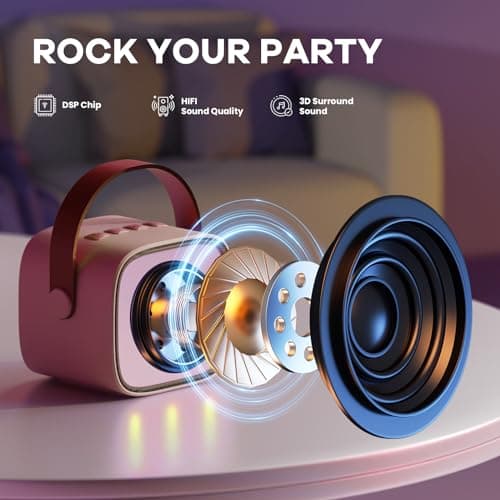 YLL Mini Karaoke Machine for Kids Adults, Bluetooth Speaker with 2 Wireless Microphones, TOP Christmas Birthday Gifts Toys for Girls Ages 3, 4, 5, 6, 7, 8, 9,10,11,12+ Years Old Toddler(Pinkcolor) — view 2