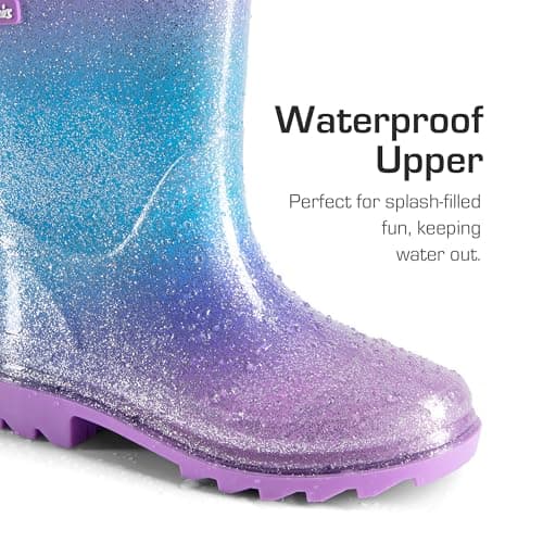 DREAM PAIRS Kids Rain Boots Glitter Boys Girls with Easy-on Handles Sparkly Waterproof Boots Outdoor Playing Rain Boots Toddler Unisex-Child,Size 11 Little Kid,Purple/Pink/Blue,KKEMRB2501 — view 2