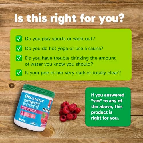 Organika Canadian-Made Electrolytes Powder with Vitamin C & Prebiotic Fibre - Sugar-Free Hydration Drink Mix - Wild Raspberry - 350 g - 100 servings — view 5