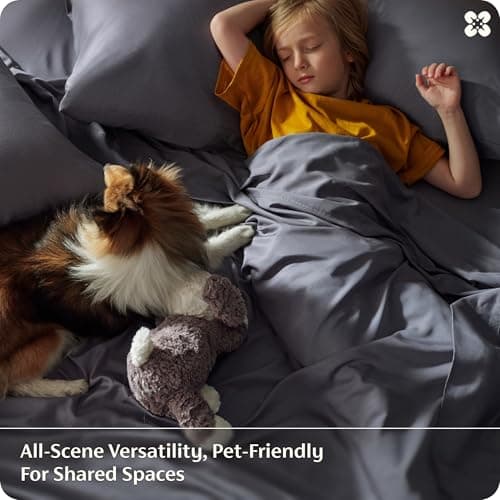 Bedsure King Size Sheets Set, Cooling Sheets for Hot Sleepers, Rayon Derived from Bamboo, PureWoven, Breathable & Soft, Deep Pocket Up to 16 Inches, Hotel Luxury Silky Bedding, Dark Grey — view 5