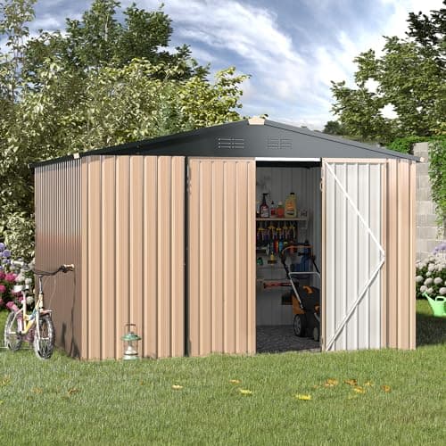 U-MAX 8' x 10' Metal Storage Shed for Outdoor, Yard Steel Shed with Design of Lockable Doors, Utility and Tool Storage for Patio, Garden, Backyard, Outside use