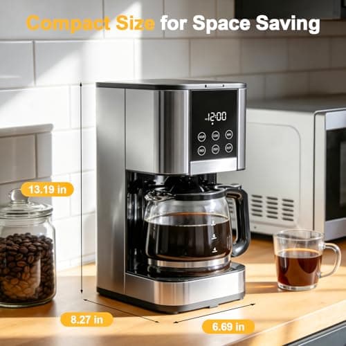 10 Cup Programmable Drip Coffee Maker, Adjustable Brew Strength, Pause & Serve, Heat Resistant Glass Carafe, Permanent Filter, Auto Shut Off, Stainless Steel, Compact Coffee Machine for Home Office — view 7