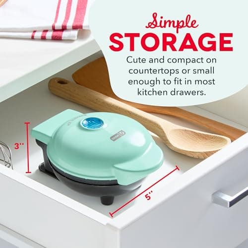 Dash Mini Waffle Maker- Compact Electric Iron for Creative Homemade Treats - Nonstick Surface - Easy-to-Clean - Perfect for Kids & Families - Aqua — view 3