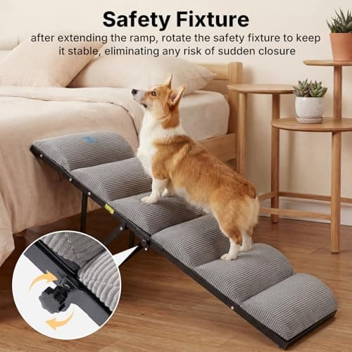 Veehoo Dog Ramp for Small to Large Dog, Foldable Pet Ramp for High Bed Couch, 5 Adjustable Height from 43cm to 59cm, Doggy Steps Cat Stairs with Non-Slip Pad and Metal Frame, Up to 130lbs — view 2