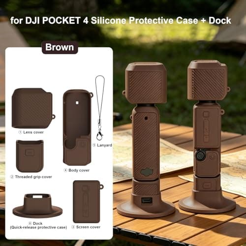 Protective Cover for DJI Osmo Pocket 4, Silicone Protective Case Screen Lens Threaded Handle Protective Case, Action Camera Accessories (Brown)