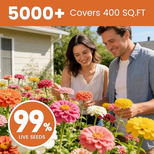 Fruivity Zinnia Seeds for 2026 Planting, 5000+ Flowers Seeds, 7 Vibrant Colors Mix & Large Bloom, Heirloom Wildflower Seeds for Pollinator Garden Outdoor Borders, Easy to Grow Annual Flowers