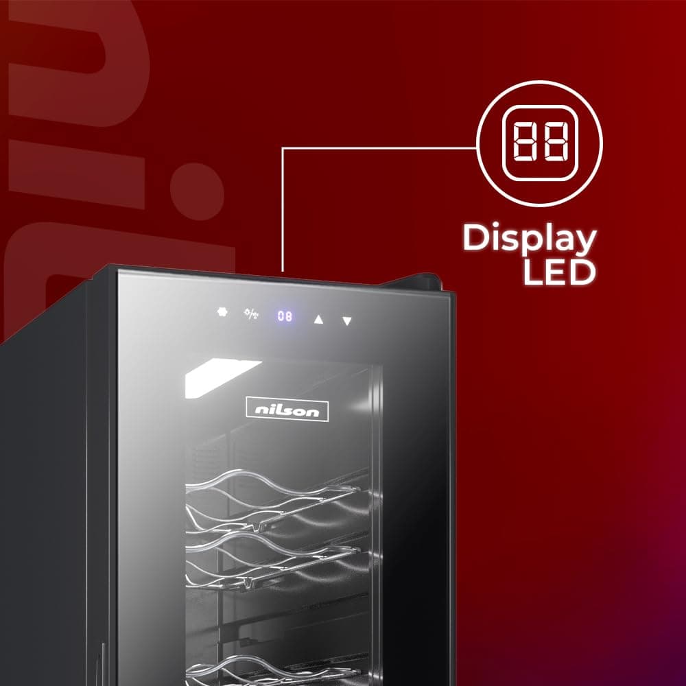 Nilson Vinoteca 12 Botellas Negro, NVN1200S. Cíclica, 44 dB Nivel Sonoro, Zona Única de Temperatura, Pantalla Digital, Luz Interior LED, Puerta Cristal, Apertura Tipo Uñero, Eficiencia Energética G — view 2