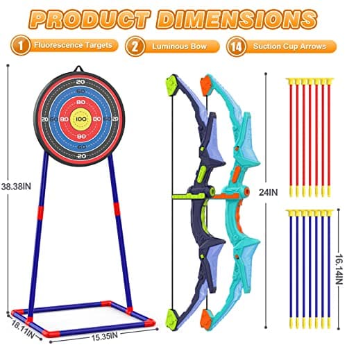 2 Pack Bow and Arrow Set for Kids, Light Up Archery Set with 14 Suction Cup Arrows, Archery Targets Outdoor Games for Kids Ages 4-8 8-12, Birthday Gifts Toys for 5 6 7 8 9 10 11 12 Year Old Boys Girls — view 5