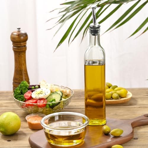 AOZITA 17oz Clear Glass Olive Oil Dispenser Bottle - 500ml Oil & Vinegar Cruet with Pourers and Funnel - Olive Oil Carafe Decanter for Kitchen — view 7
