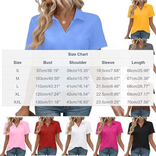 Women's Golf Shirts Short Sleeve Polos Collared Tennis T Shirt Dressy Casual V Neck Business Tunic Top Summer Tshirt Pink — view 3