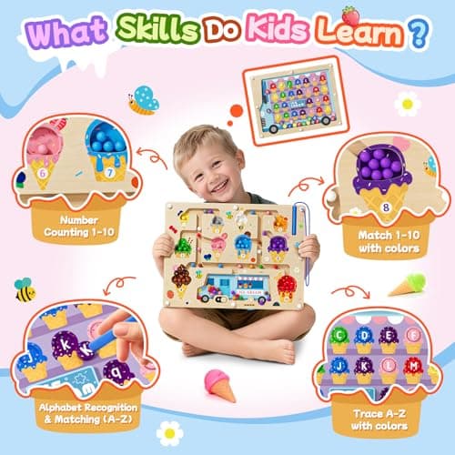 2 in 1 Magnetic Color & Number Maze Board for Kids Montessori Toys Wooden Double-Sided Counting Alphabet Letters Matching Magnets Puzzle Board for 3-5 Age Boys and Girls Birthday Gifts — view 2
